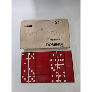 Vintage Puremco Marblelike Dominoes No 616 Standard Red Made In Waco TX 1960s